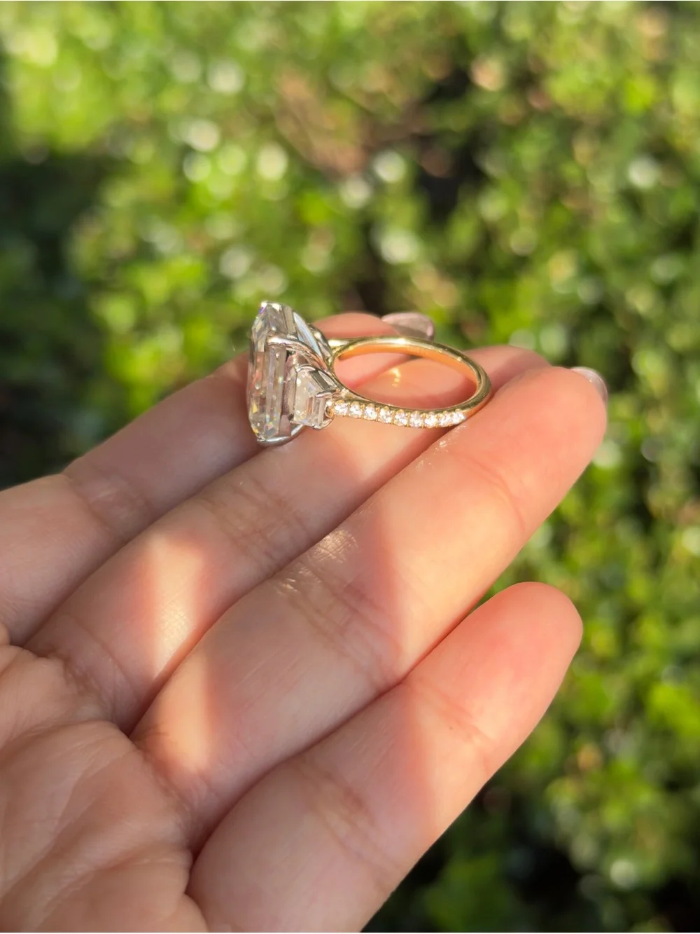 11cttw big emerald cut moissanite in real 10k yellow gold engagement ring sz6